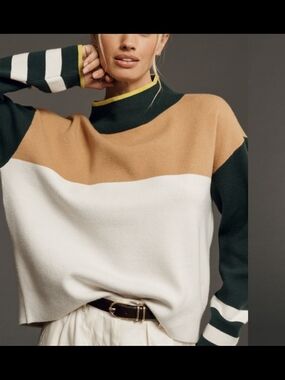 Anthropologie - Maeve Carys Colorblock Mock Neck Sweater